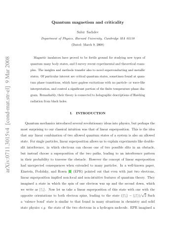 Quantum magnetism and criticality - Harvard University