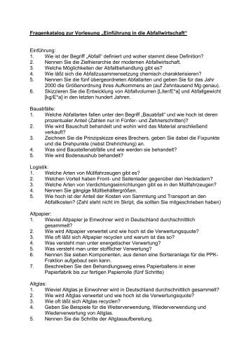 Fragenkatalog zur Vorlesung âEinfÃ¼hrung in die Abfallwirtschaft ...