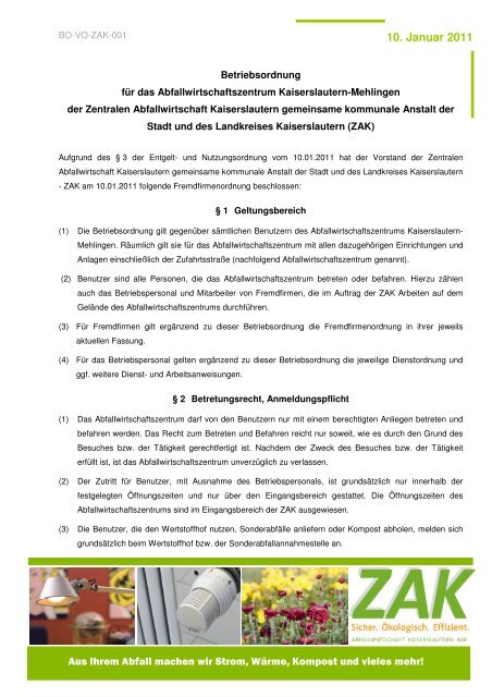 Betriebsordnung Download PDF - Zentrale Abfallwirtschaft ...