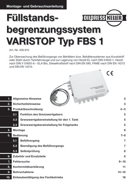 Füllstands- begrenzungssystem VARISTOP Typ FBS 1 ... - oilpress.de