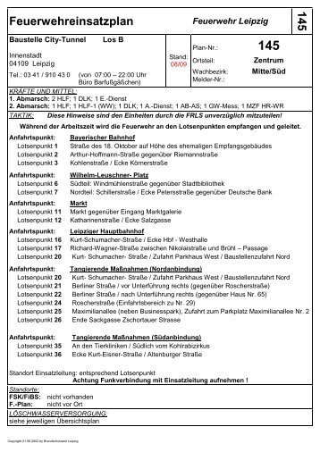 Feuerwehreinsatzplan 145 - ARGE City-Tunnel Leipzig Los B