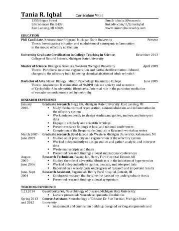 Curriculum Vitae - Neuroscience Program - Michigan State University