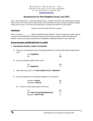 BRi Questionnaire for Plant Neighbor Survey: June 2013