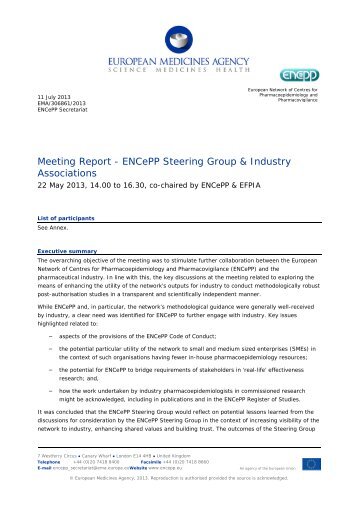 Meeting Report - ENCePP Steering Group & Industry Associations