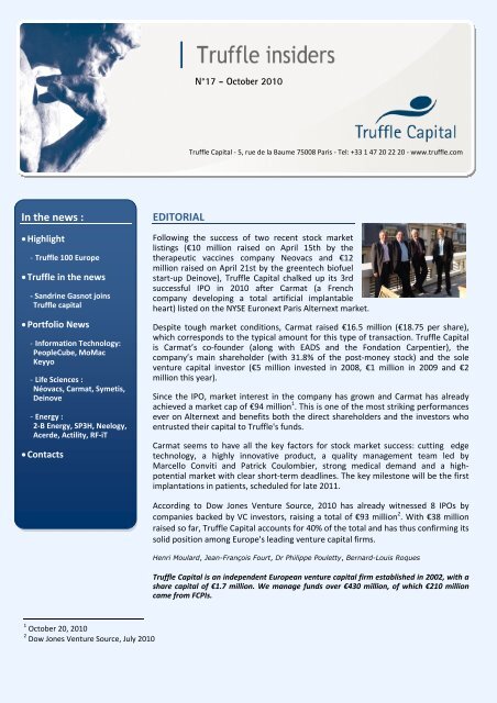 EDITORIAL In the news : - Truffle Capital