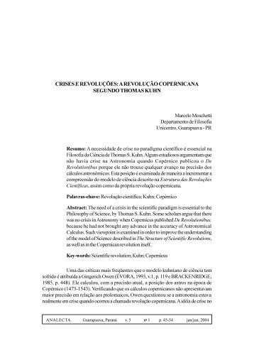 crises e revoluÃ§Ãµes: a revoluÃ§Ã£o copernicana segundo thomas kuhn