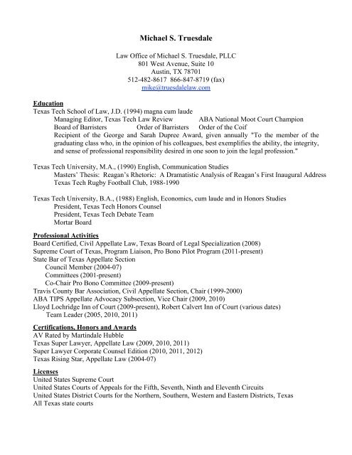 Michael S Truesdale Cv Austin Appellate Lawyer Michael S