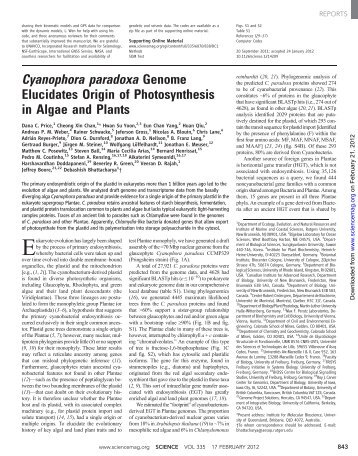 Cyanophora paradoxa Genome Elucidates Origin of Photosynthesis ...