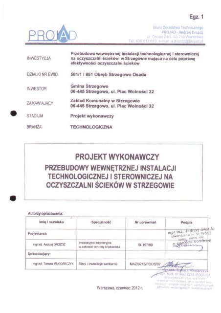 Projekt Wykonawczy Przebudowy Wewnätrznej Instalacji