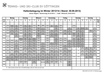 TSC Hallenbelegung im Winter 2013/14 - bei TSC GÃ¶ttingen