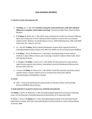 Lista activitate științifică