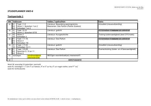 STUDIEPLANNER VWO-6 Toetsperiode 1 - dirkvanwingerden.nl