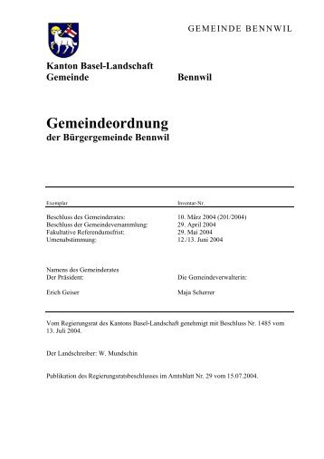 Gemeindeordnung Bürgergemeinde - Gemeinde Bennwil