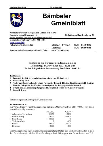 Bämbeler Gmeiniblatt - Gemeinde Bennwil