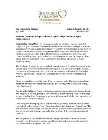 Botsford Commons Bridge to Home Program Helps Patients Regain ...