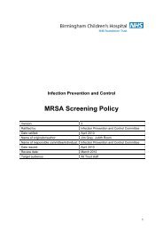 MRSA screening policy - Birmingham Children's Hospital