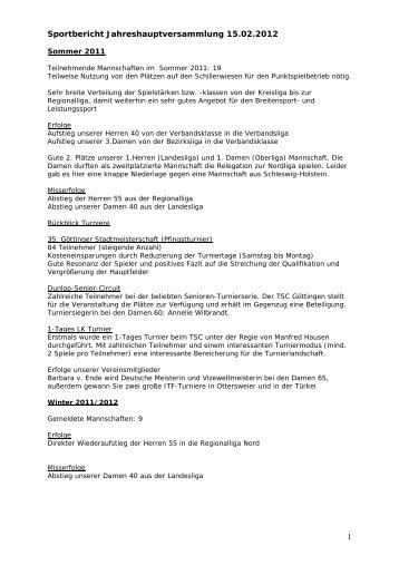 1 Sportbericht Jahreshauptversammlung 15.02.2012 - bei TSC ...