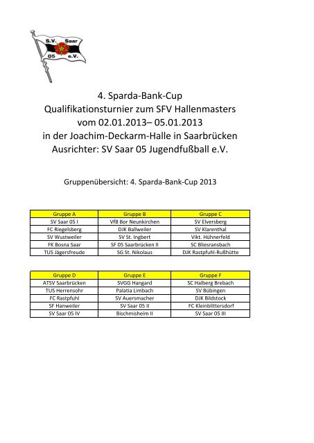 4. Sparda-Bank-Cup Qualifikationsturnier zum SFV Hallenmasters ...