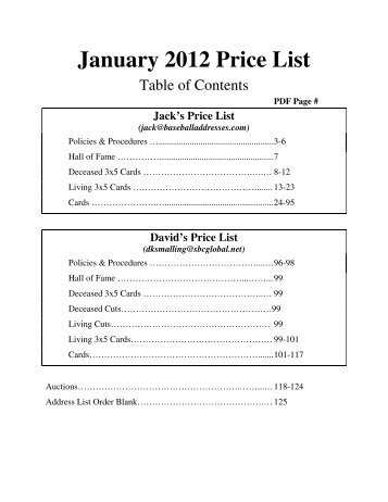 January 2012 Price List - Smalling Family Autographs