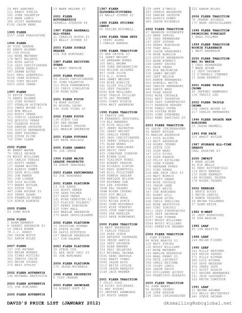 January 2012 Price List - Smalling Family Autographs