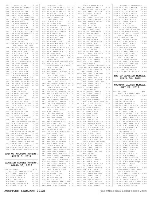 January 2012 Price List - Smalling Family Autographs