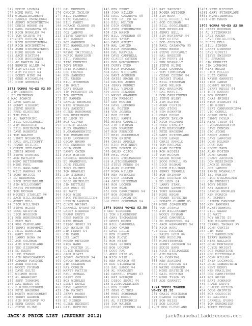 January 2012 Price List - Smalling Family Autographs