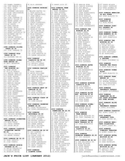 January 2012 Price List - Smalling Family Autographs