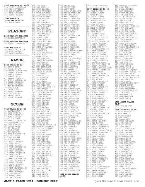 January 2012 Price List - Smalling Family Autographs