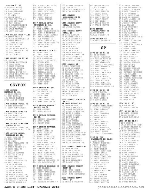 January 2012 Price List - Smalling Family Autographs