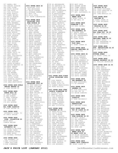 January 2012 Price List - Smalling Family Autographs