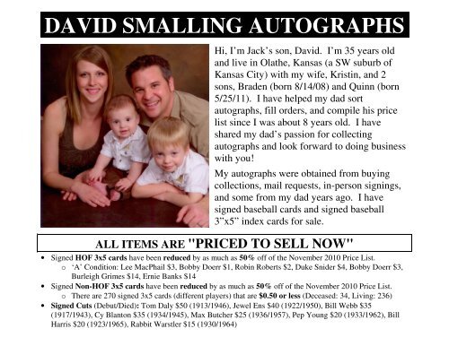 January 2012 Price List - Smalling Family Autographs