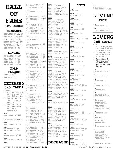 January 2012 Price List - Smalling Family Autographs