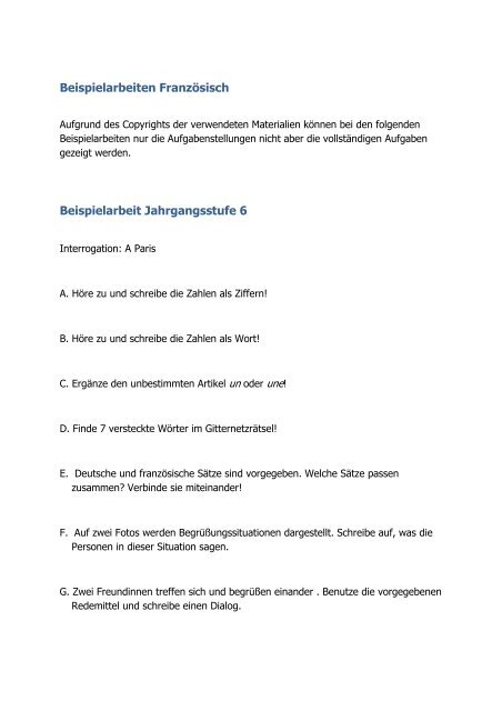 Beispielarbeiten Französisch