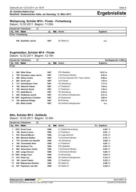 Ergebnisliste - SVB Leichtathletik