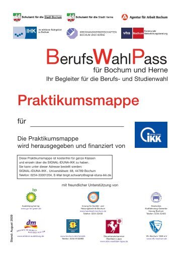 Praktikumsmappe - Berufswahlpass fÃ¼r Bochum und Herne