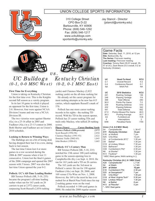 UC Bulldogs vs. Kentucky Christian - Union College