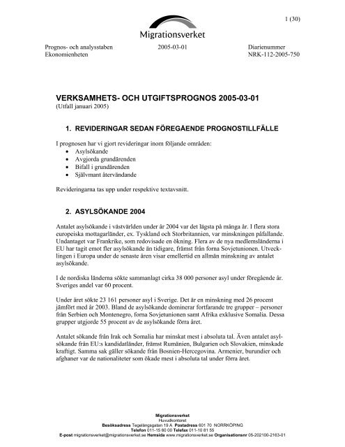Migrationsverkets verksamhetsprognos 2005-2008 - Tema asyl ...