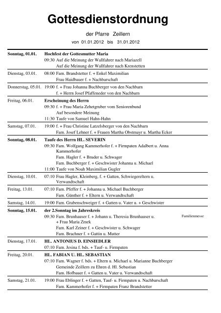 Gottesdienstordnung - pfarre-zeillern.at
