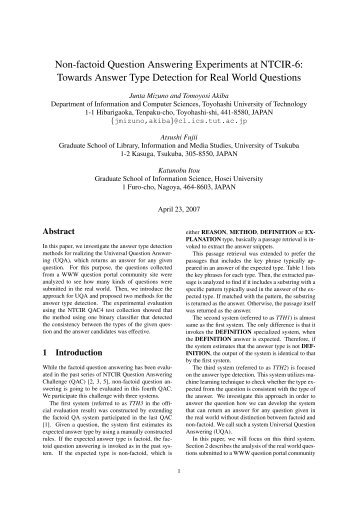 Towards Answer Type Detection for Real World Questions