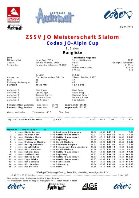 ZSSV JO Meisterschaft Slalom - ALGE-TIMING Schweiz