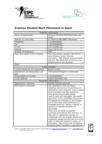 Erasmus Student Work Placement in Spain - Programma LLP