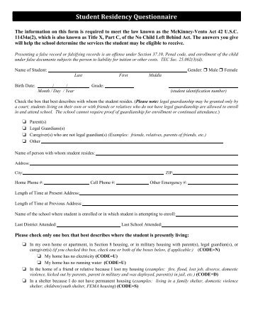 Student Residency Questionnaire - National Association for the ...