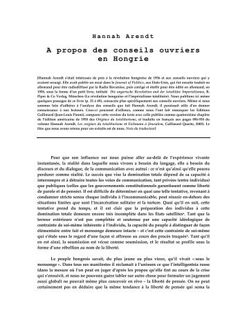 Hannah Arendt A propos des conseils ouvriers en Hongrie - ovh.net