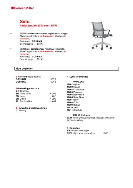 prijslijst Aeron jan 2010 - Arterior Design