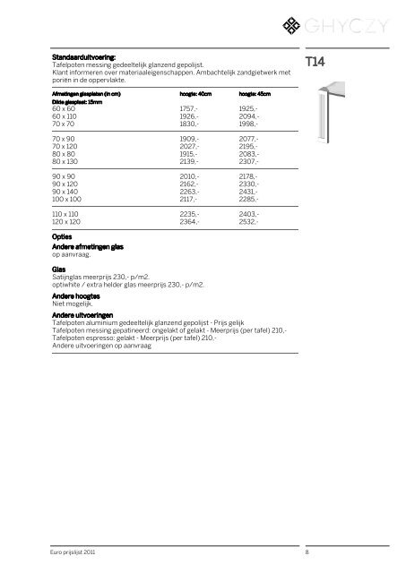 Prijslijst 2011 Preisliste 2011 - Arterior Design