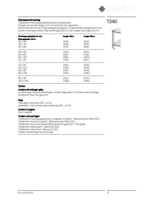 Prijslijst 2011 Preisliste 2011 - Arterior Design