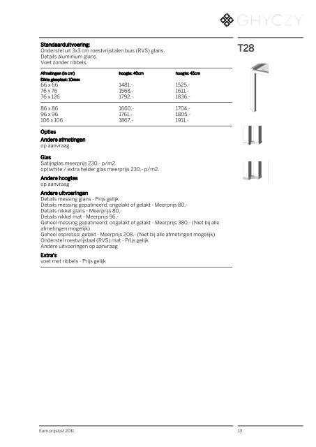 Prijslijst 2011 Preisliste 2011 - Arterior Design