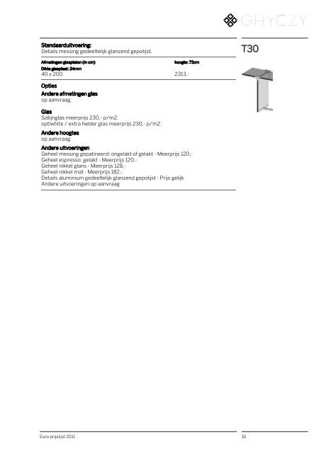 Prijslijst 2011 Preisliste 2011 - Arterior Design