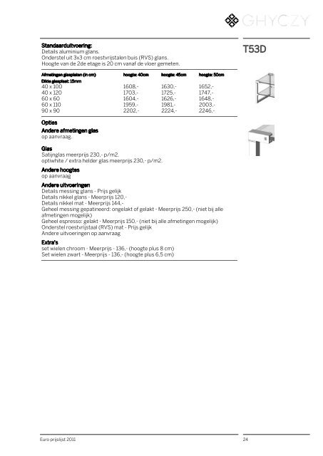 Prijslijst 2011 Preisliste 2011 - Arterior Design