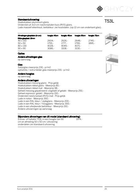 Prijslijst 2011 Preisliste 2011 - Arterior Design